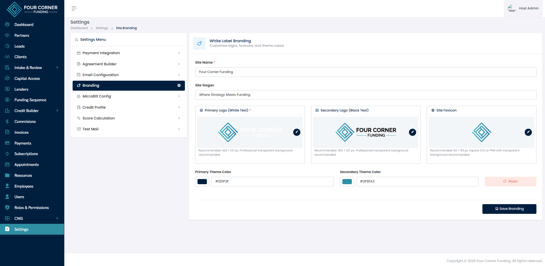 White Label Branding — Configure your company name, logo, and colors