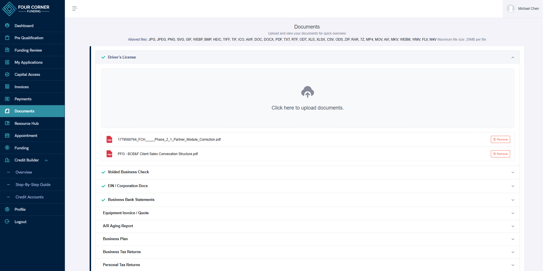 Document Management — Organized client file with categorized uploads